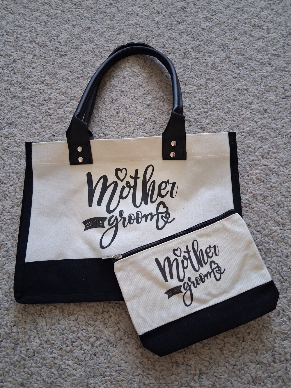 Mother of the Groom Canvas Tote and Pouch Set - Black & Cream